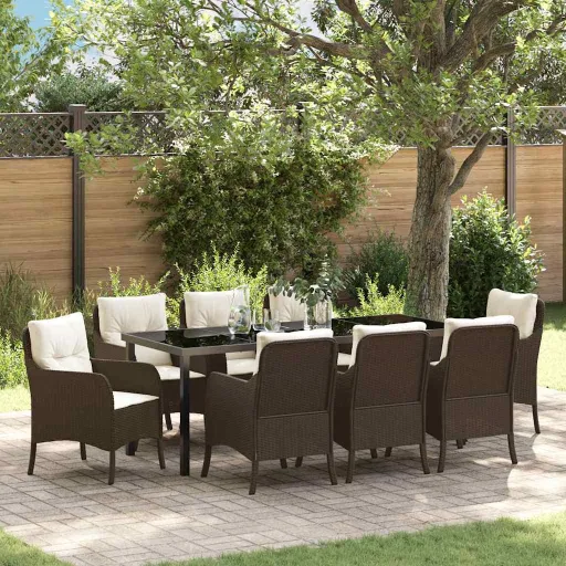 Conjunto de Jantar para Jardim   Castanho Rattan Sintético (9 pcs)