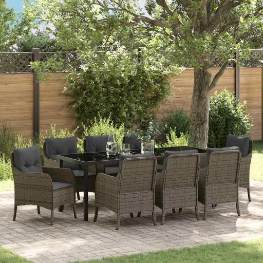Conjunto de Jantar para Jardim   Cinzeto Rattan Sintético (9 pcs)