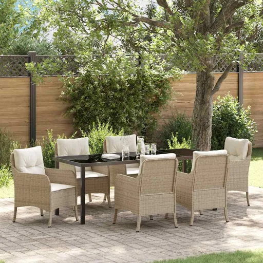 Conjunto de Jantar para Jardim   Bege Rattan Sintético (7 pcs)