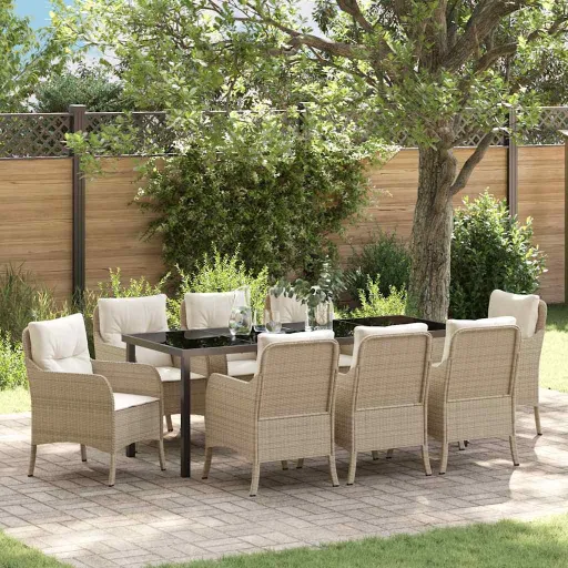 Conjunto de Jantar para Jardim   Bege Rattan Sintético (9 pcs)