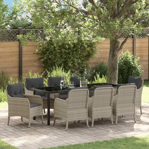 Conjunto de Jantar para Jardim   Cinzento-Claro (9 pcs)