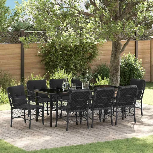 Conjunto de Jantar para Jardim   Preto Rattan Sintético (9 pcs)