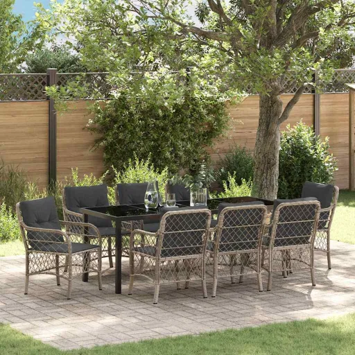 Conjunto de Jantar para Jardim   Cinzento-Claro Vime PE (9 pcs)
