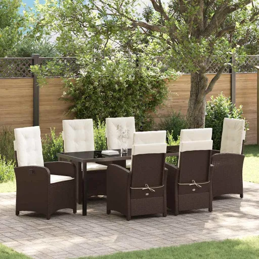 Conjunto de Jantar para Jardim   Castanho Vime PE (7 pcs)