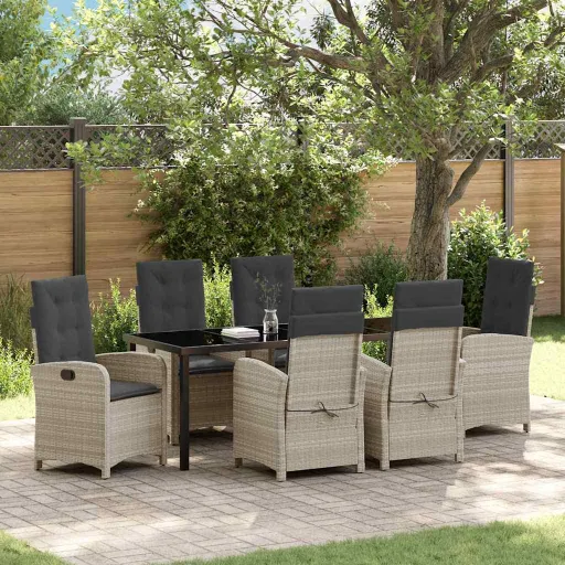 Conjunto de Jantar para Jardim   Cinzento-Claro Vime PE (7 pcs)