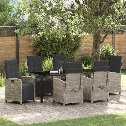 Conjunto de Jantar para Jardim   Cinzento-Claro Vime PE (7 pcs)