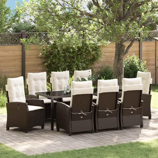 Conjunto de Jantar para Jardim   Castanho Vime PE (9 pcs)
