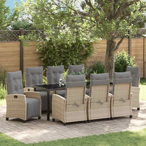 Conjunto de Jantar para Jardim   Bege Vime PE (9 pcs)
