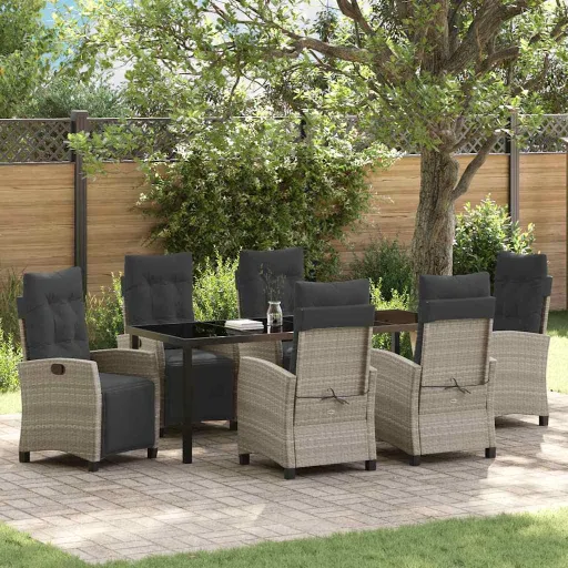 Conjunto de Jantar para Jardim   Cinzento-Claro Vime PE (7 pcs)