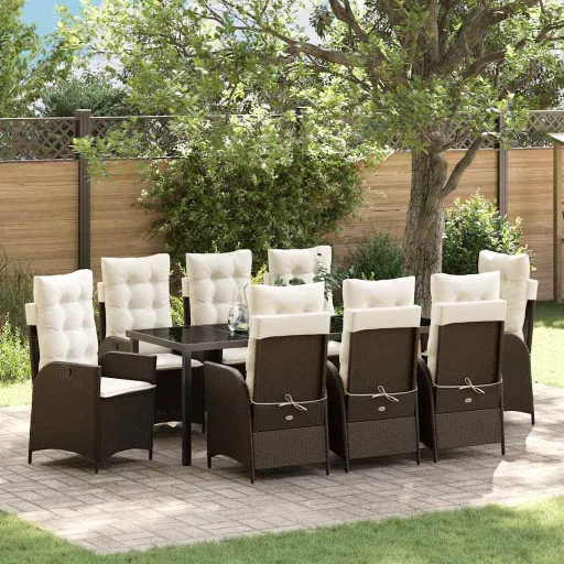 Conjunto de Jantar para Jardim   Castanho Vime PE (9 pcs)