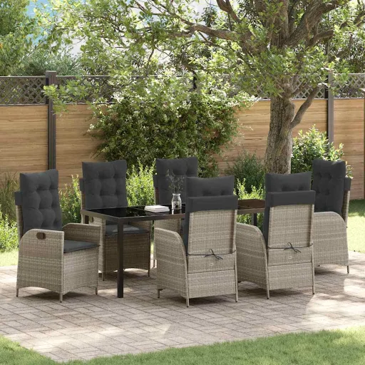 Conjunto de Jantar para Jardim   Cinzento-Claro Vime PE (7 pcs)