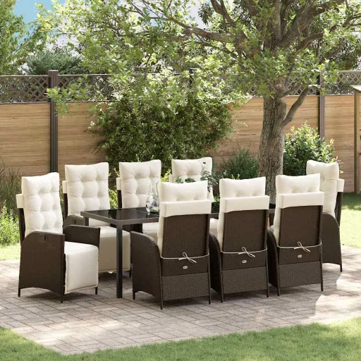 Conjunto de Jantar para Jardim   Castanho Vime PE (9 pcs)