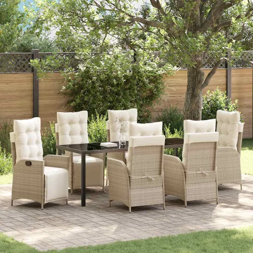 Conjunto de Jantar para Jardim com Almofada   Bege Vime PE (7 pcs)