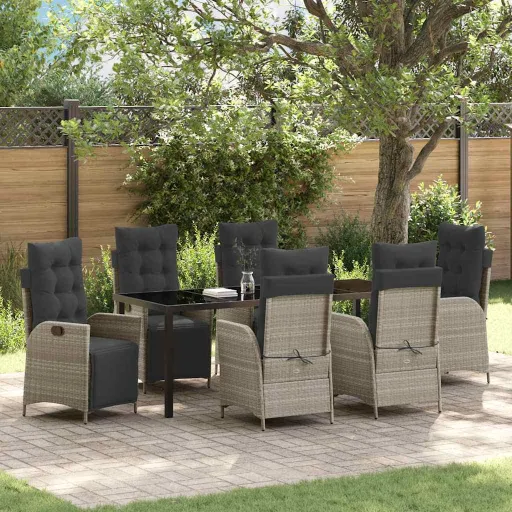 Conjunto de Jantar para Jardim   Cinzento-Claro Vime PE (7 pcs)