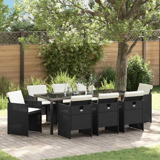 Conjunto de Jantar para Jardim   Preto Vime PE (9 pcs)
