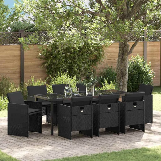 Conjunto de Jantar para Jardim   Preto Vime PE (9 pcs)