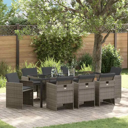 Conjunto de Jantar para Jardim   Cinzeto Vime PE (9 pcs)
