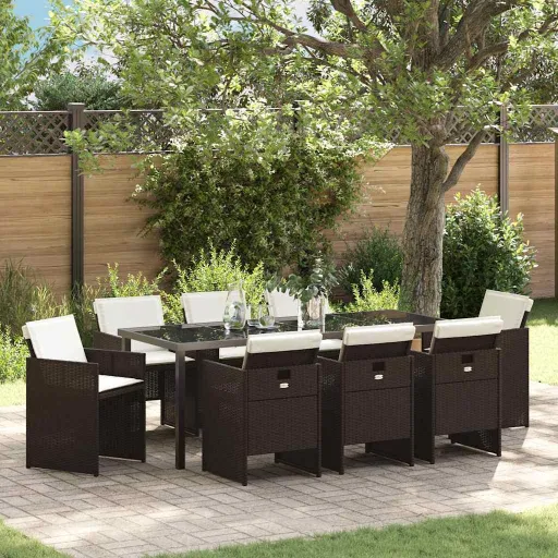 Conjunto de Jantar para Jardim   Castanho Vime PE (9 pcs)