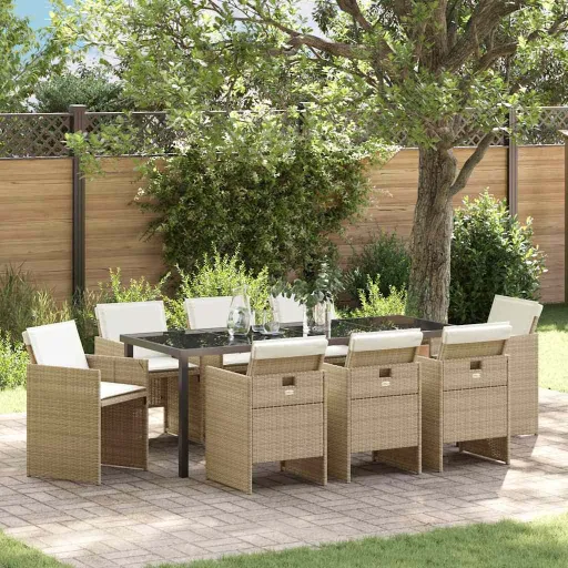 Conjunto de Jantar para Jardim   Bege Vime PE (9 pcs)