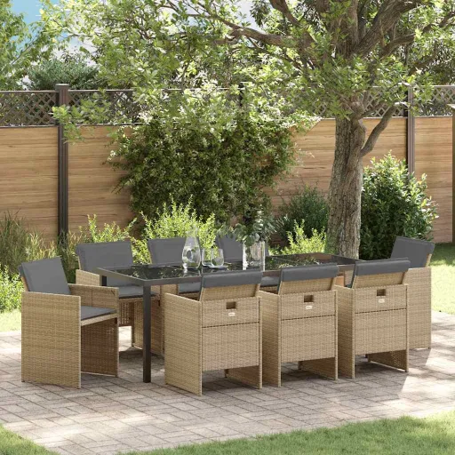 Conjunto de Jantar para Jardim   Bege Vime PE (9 pcs)