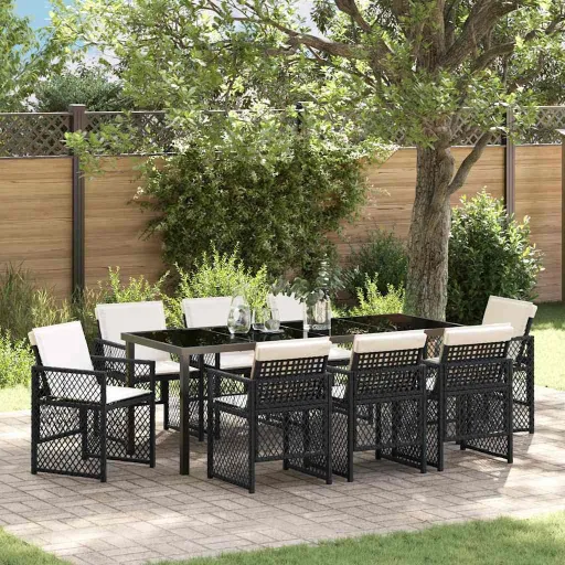 Conjunto de Jantar para Jardim   Preto Vime PE (9 pcs)