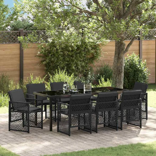 Conjunto de Jantar para Jardim   Preto Vime PE (9 pcs)