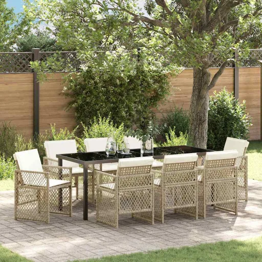 Conjunto de Jantar para Jardim   Bege Vime PE (9 pcs)