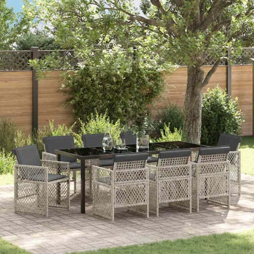 Conjunto de Jantar para Jardim   Cinzento-Claro Vime PE (9 pcs)