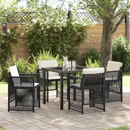 Conjunto de Jantar para Jardim   Preto Aço Revestido a pó (5 pcs)