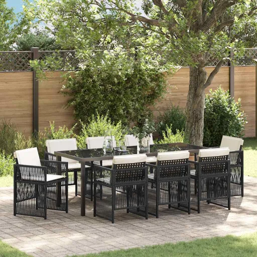 Conjunto de Jantar para Jardim   Preto Aço Revestido a pó (9 pcs)