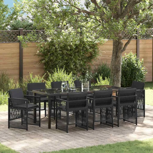 Conjunto de Jantar para Jardim   Preto Aço Revestido a pó (9 pcs)