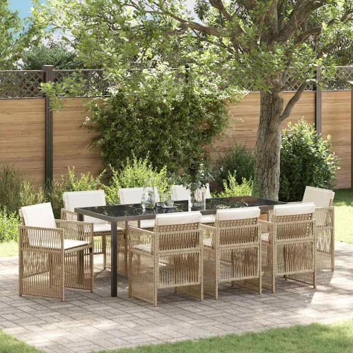 Conjunto de Jantar para Jardim   Bege Aço Revestido a pó (9 pcs)