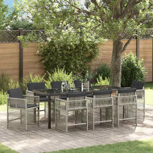 Conjunto de Jantar para Jardim   Cinzento-Claro (9 pcs)