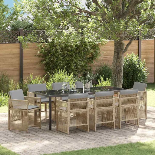 Conjunto de Jantar para Jardim   Bege Aço Revestido a pó (9 pcs)