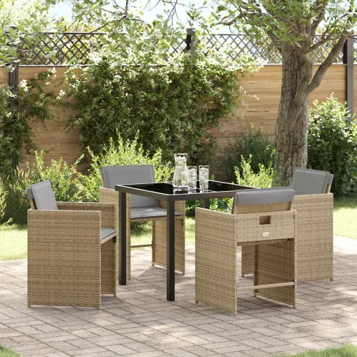 Conjunto de Jantar para Jardim   Bege Vime PE (5 pcs)