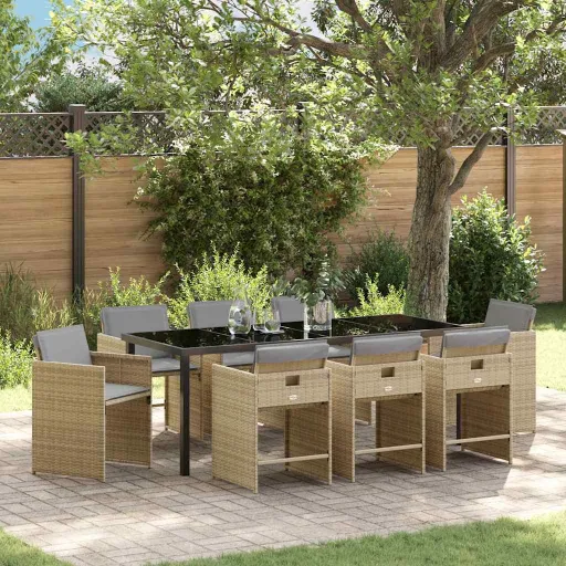 Conjunto de Jantar para Jardim   Bege Vime PE (9 pcs)