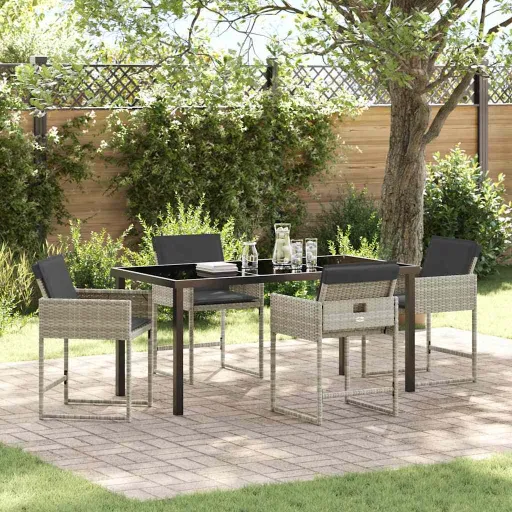 Conjunto de Jantar para Jardim   Cinzento-Claro Vime PE (5 pcs)