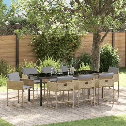 Conjunto de Jantar para Jardim   Bege Vime PE (9 pcs)