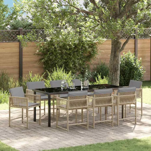 Conjunto de Jantar para Jardim   Bege Vime PE (9 pcs)