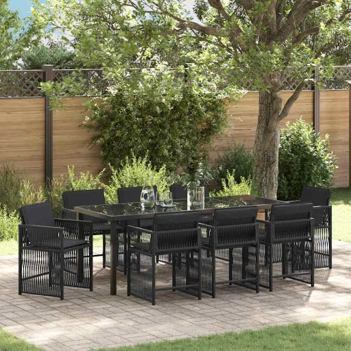 Conjunto de Jantar para Jardim   Preto Vime PE (9 pcs)