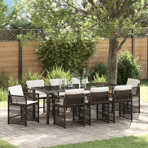 Conjunto de Jantar para Jardim   Castanho Vime PE (9 pcs)