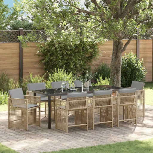Conjunto de Jantar para Jardim   Bege Vime PE (9 pcs)