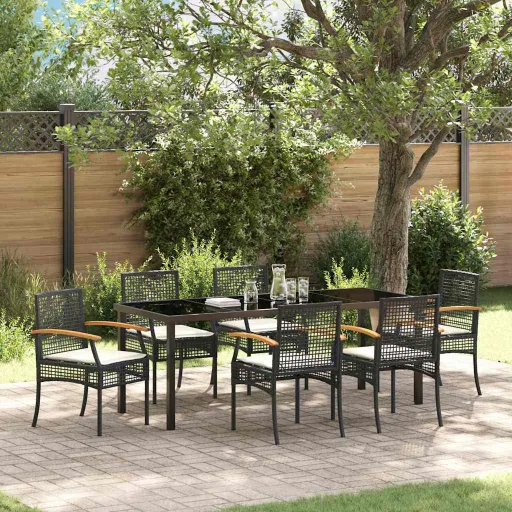 Conjunto de Jantar para Jardim   Preto Vime PE (7 pcs)