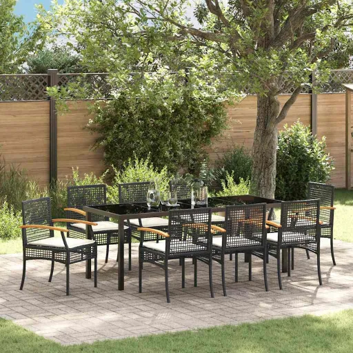 Conjunto de Jantar para Jardim   Preto Vime PE (9 pcs)
