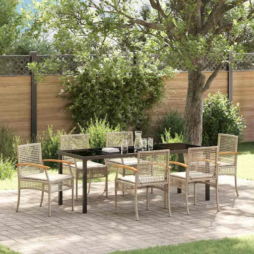 Conjunto de Jantar para Jardim   Bege Vime PE (7 pcs)