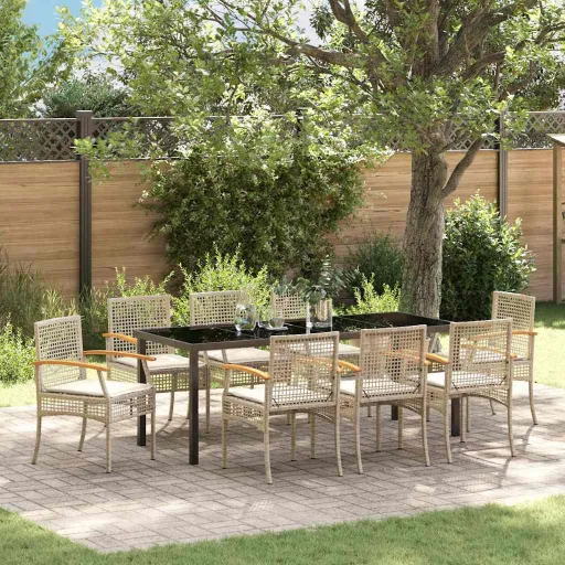 Conjunto de Jantar para Jardim   Bege Vime PE (9 pcs)