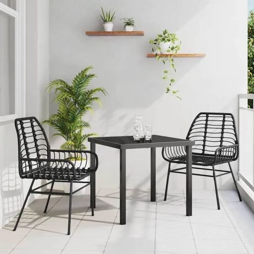 Conjunto de Jantar para Jardim   Preto Vime PE (3 pcs)