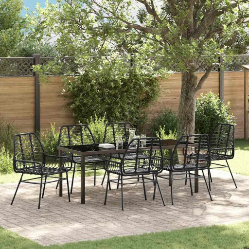 Conjunto de Jantar para Jardim   Preto Vime PE (7 pcs)