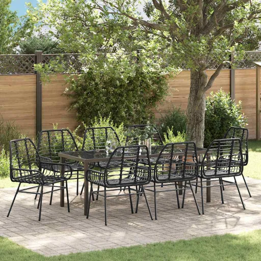 Conjunto de Jantar para Jardim   Preto Vime PE (9 pcs)