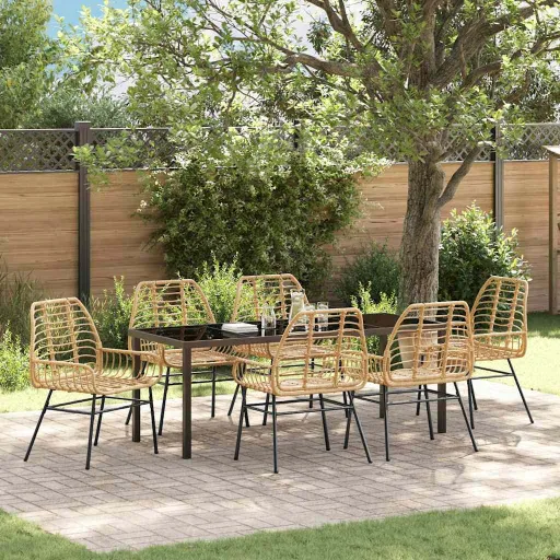 Conjunto de Jantar para Jardim   Castanho Vime PE (7 pcs)
